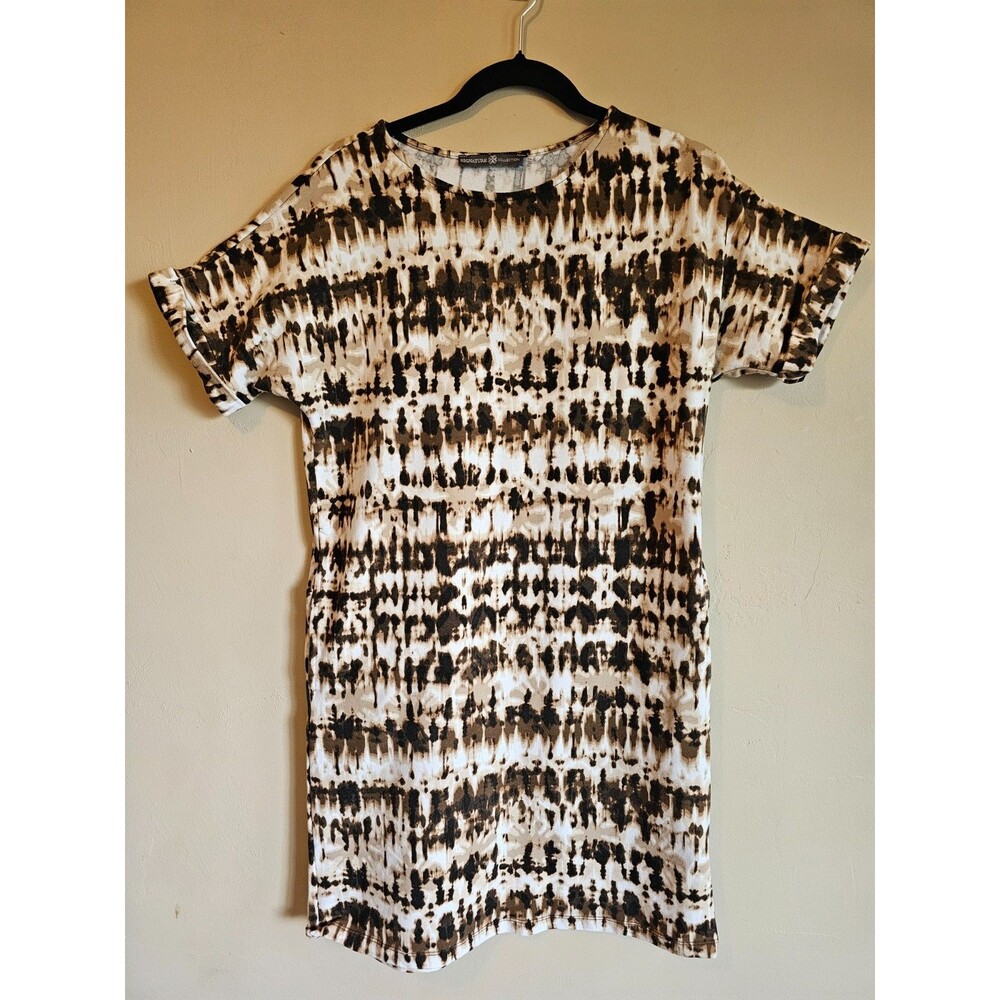 Signature Collection Womens Shift Dress sz small, pockets Brown Tye Dye